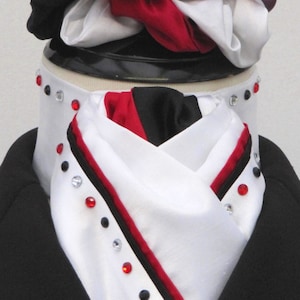 Ready Tie White, Red & Black Faux Silk Riding/Hunting/Dressage Stock Tie + Diamantes + Scrunchie