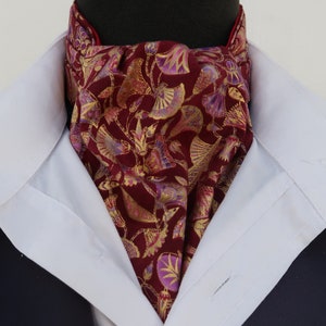 Mens Burgundy, Pink and Gold Persian Treasure Cotton Ascot Cravat Pocket Square