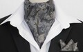 Mens Grey & Silver Shot Paisley Satin Ascot Cravat / pocket square