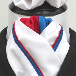 Ready Tie White, Royal Blue & Red Faux Silk Riding Stock Scrunchie