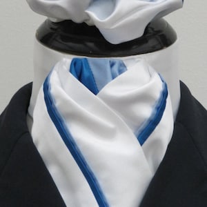 Ready Tie White, Baby Blue & Royal Blue Faux Silk Riding Stock + Scrunchie