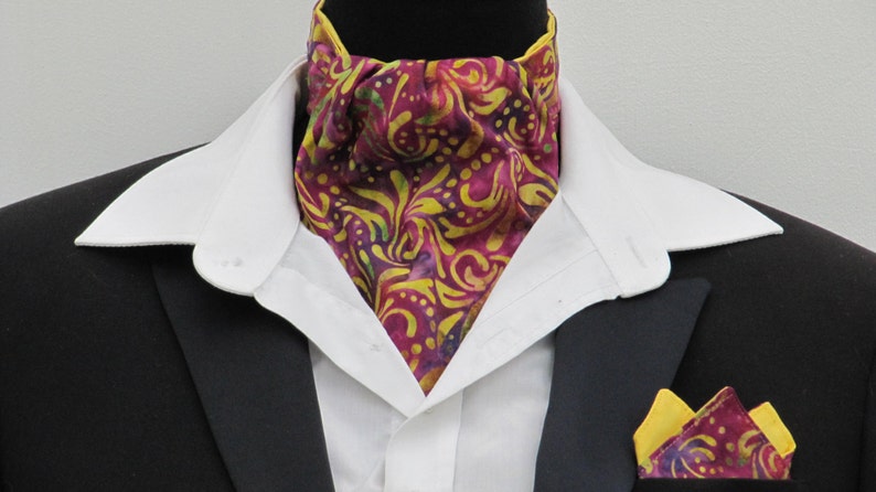 Kerchief Mens Pink Purple /& Yellow Batik Design Cotton Ascot Cravat