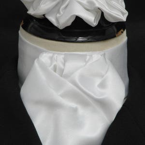 Ready Tied or Self Tie Pure Brilliant White Faux Silk Satin Dressage Riding Stock & Scrunchie