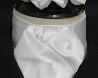Ready Tied or Self Tie Pure Brilliant White Faux Silk Satin Dressage Riding Stock & Scrunchie