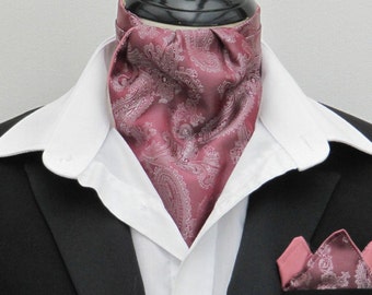 Oudroze en zilveren paisley shot satijnen ascot sjaal heren/pochet