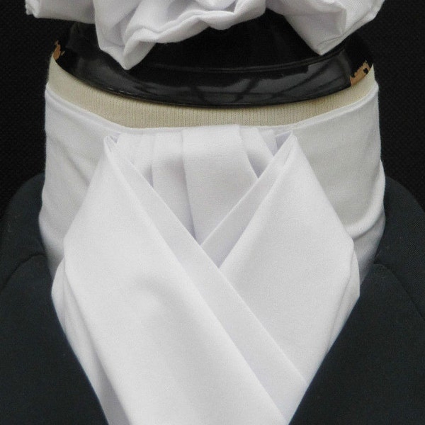 Ready Tie or Self Tie Plain White 100 % Cotton Riding/Hunting/Dressage Stock, Scrunchie