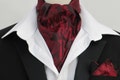 Mens Burgundy and Rich Red Paisley Satin Ascot Cravat and Pocket Square