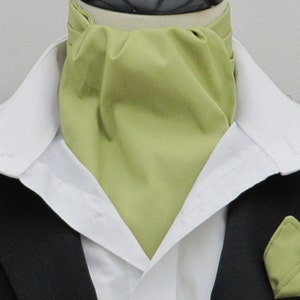 Mens Sage Green Plain 100% Cotton Ascot Cravat / Pocket Square