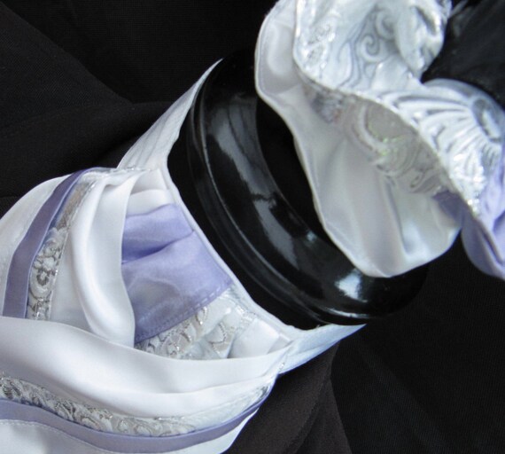 Ready Tied White Lilac Silver Paisley Faux Silk Riding Stock & Scrunchie Ready Tied White Lilac Silver Paisley Faux Silk Riding Stock & Scrunchie