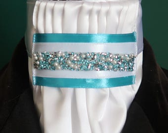 Ready Tied Faux Silk Riding Stock with Turquoise and Pearl Diamante Detail