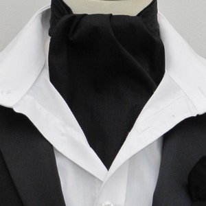 Mens Plain Black Cotton Ascot Cravat / Square