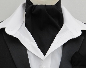 Mens Plain Black Cotton Ascot Cravat / Square
