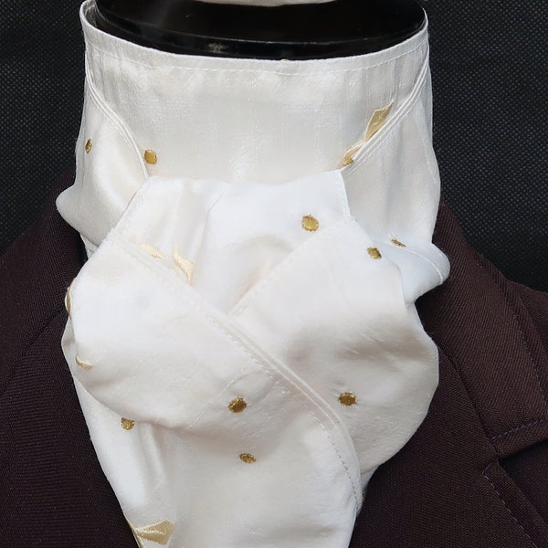 Self Tie only Stunning Cream/Ivory Pure Silk with Gold thread Detail Dressage Riding Stock Scrunchie - Limited Edition