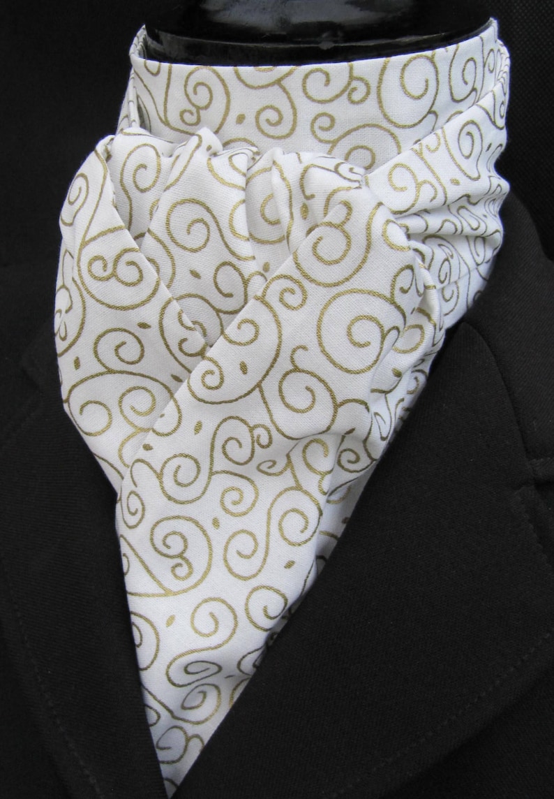 Show Tie Ready Tied Ivory White and Gold Swirl Cotton Dressage Riding Stock 