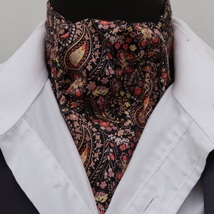 Mens Autumnal Brown Cream and Orange Paisley Design Cotton Ascot Cravat / Pocket square