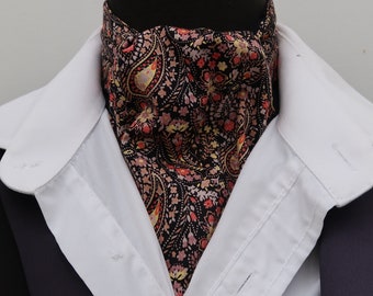 Mens Autumnal Brown Cream and Orange Paisley Design Cotton Ascot Cravat / Pocket square