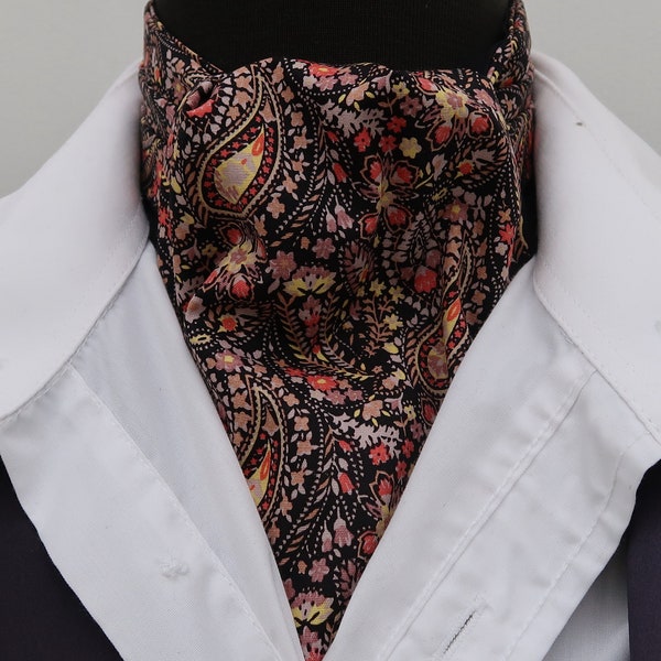 Heren Herfstbruine Crème en Oranje Paisley Design Katoen Ascot Cravat / Pocket vierkant