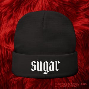 SUGAR Embroidered Beanie | Heavy Metal Gift, Goth Girls, Gifts for Her, Metalcore, Black Beanie, Metalhead Apparel, Sexy Goth, Emo Style