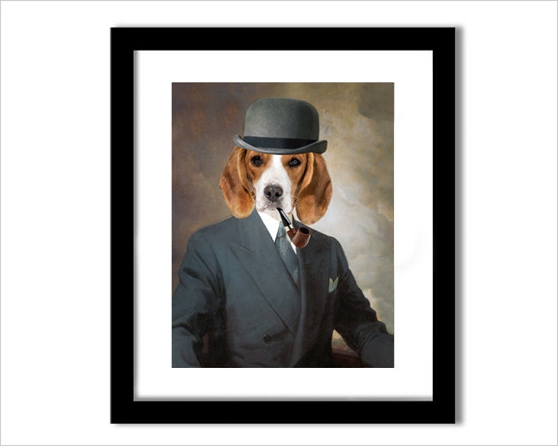 Dog portrait with suit bowler hat smoking pipe Personalized Etsy