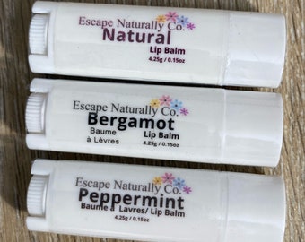 Natural Trio of  Lip Balm, Gluten free, essential oil, sugar free