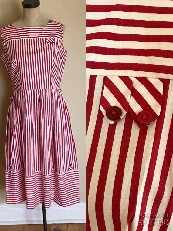 50s Vintage Red And White Striped Dress 1950s Rockabilly Etsy