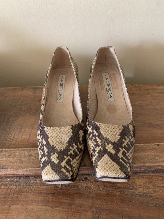 Vintage 1990s Via Spiga, Snakeskin Pumps, 90s Sli… - image 2