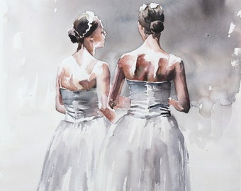 Before The Show. LARGE ORIGINAL WATERCOLOUR ballerina painting. Ballet painting large. 18" x 25"