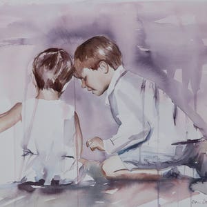オリジナル水彩画、「少女の肖像」、20 世紀後半、作者不明 - Etsy 日本