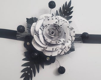 Black and White Corsage, Music Sheet Corsage, Black Corsage