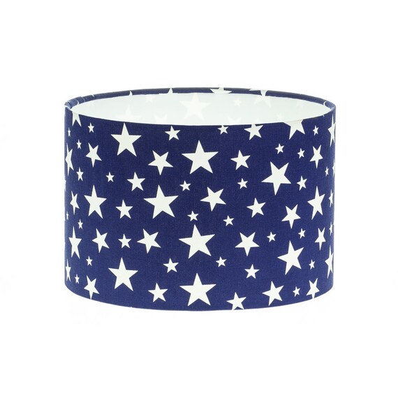 Navy Blue White Stars Childrens Nursery Drum Lampshade - White Childrens Lampshade Navy Blue White Stars Childrens Nursery Drum Lampshade - White Childrens Lampshade