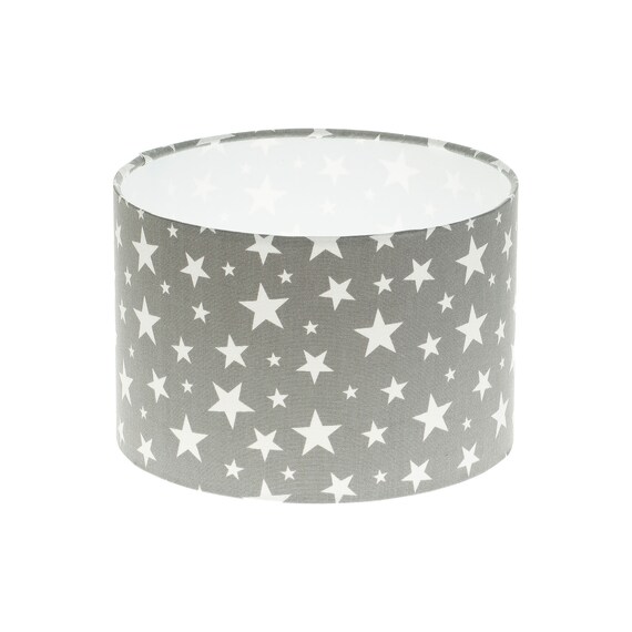 Grey White Stars Childrens Nursery Drum Lampshade Ceiling - White Childrens Lampshade Grey White Stars Childrens Nursery Drum Lampshade Ceiling - White Childrens Lampshade