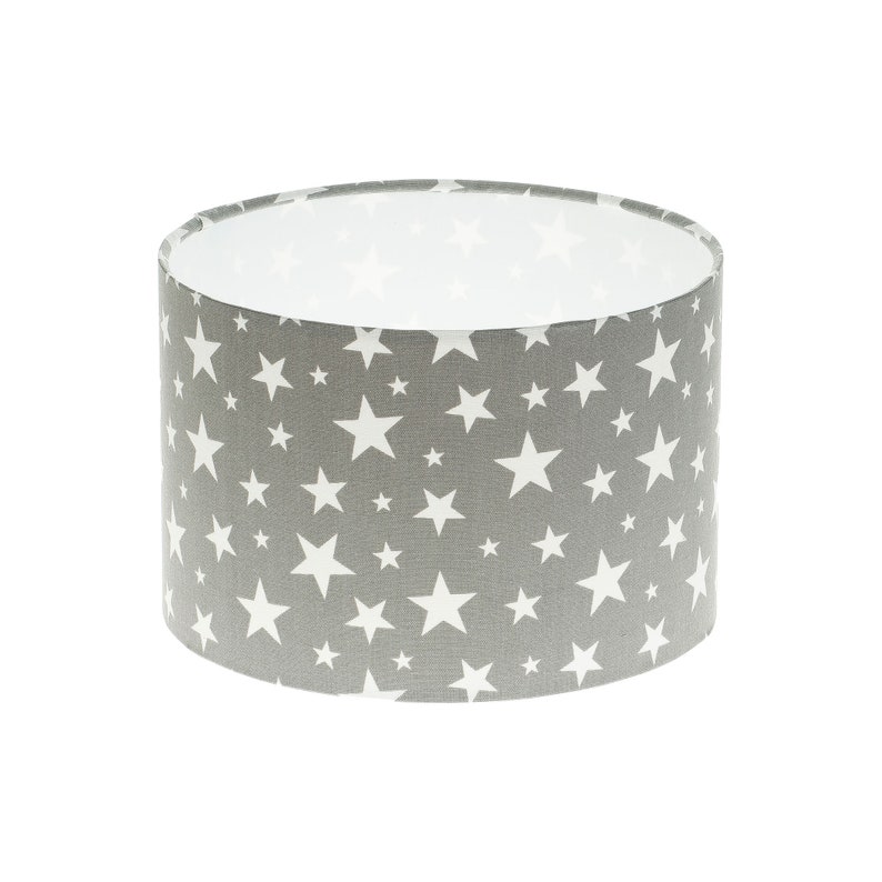 Grey White Stars Childrens Nursery Drum Lampshade Lightshade - White Childrens Lampshade Grey White Stars Childrens Nursery Drum Lampshade Lightshade - White Childrens Lampshade