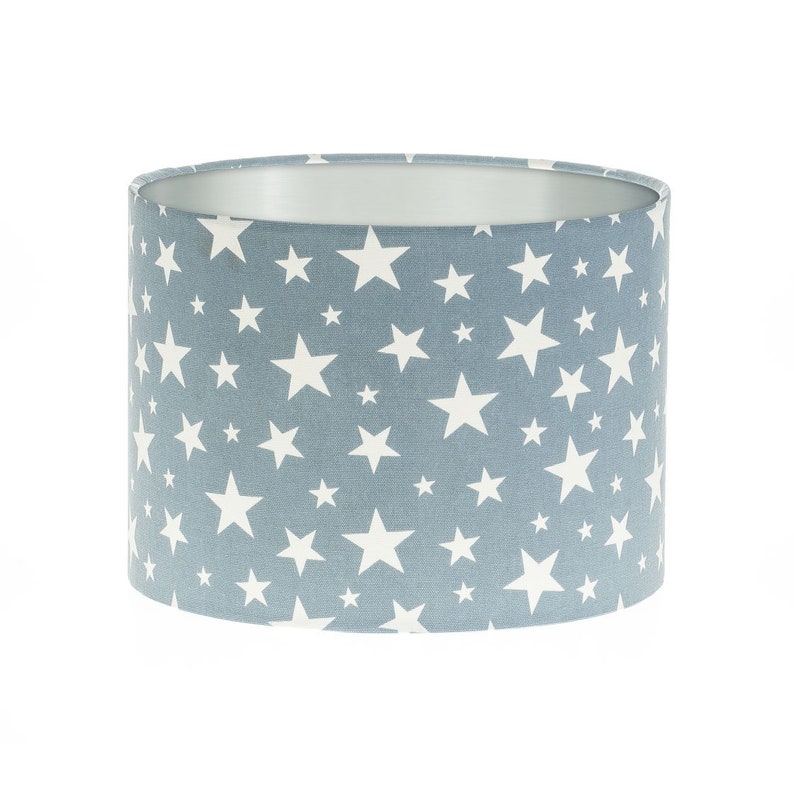 Light Blue White Stars Drum Lampshade Brushed Silver Inner Lamp Shade 20cm 25cm 30cm 35cm 40cm 50cm 60cm 70cm