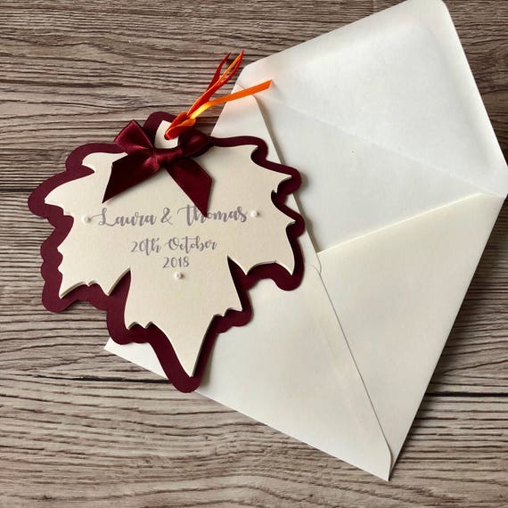 Autumn Leaf Shaped Wedding Invitation Etsy