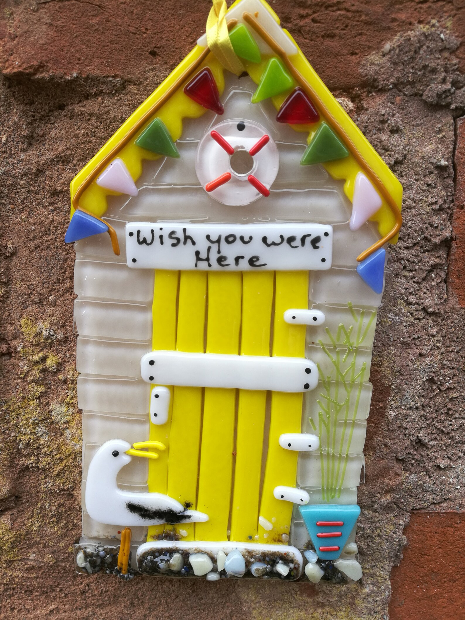 Hand made fused glass Beach hut hanging. 8 inches Etsy