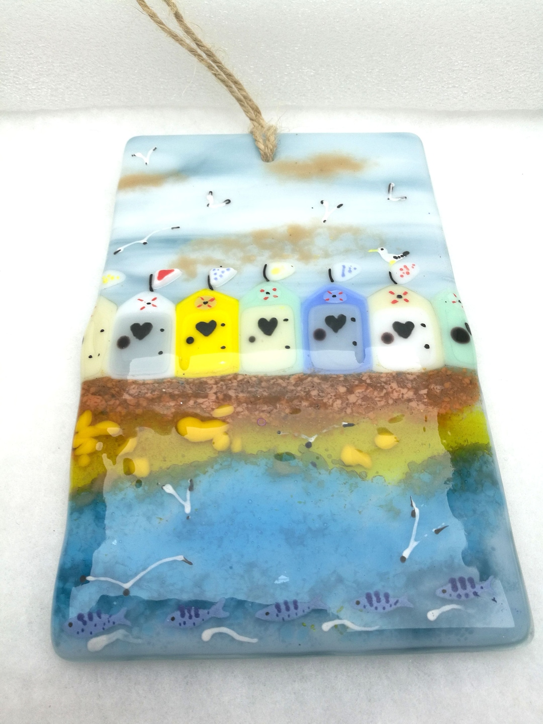 Hand Made Fused Glass beach Huts Hanging. 8 Inches X 4 Inches. Etsy