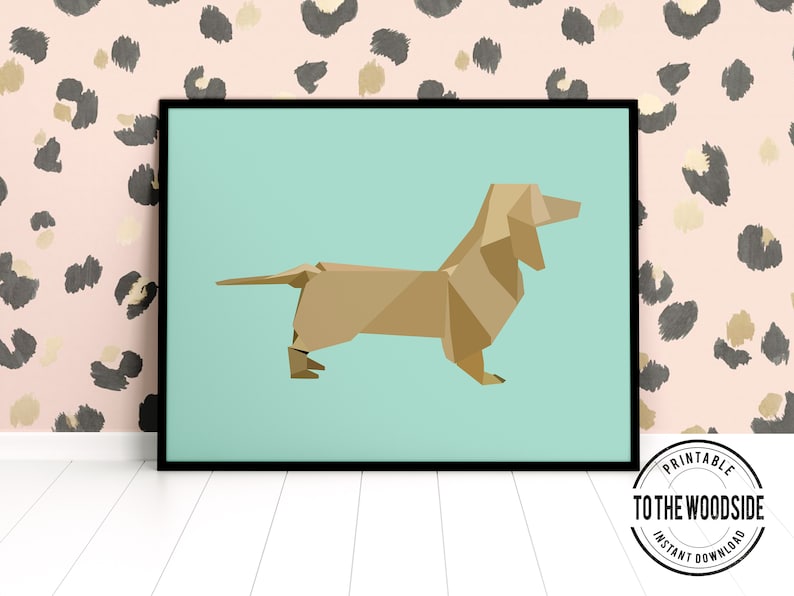 Origami Geometric Sausage Dog Art Print Printable Instant Etsy