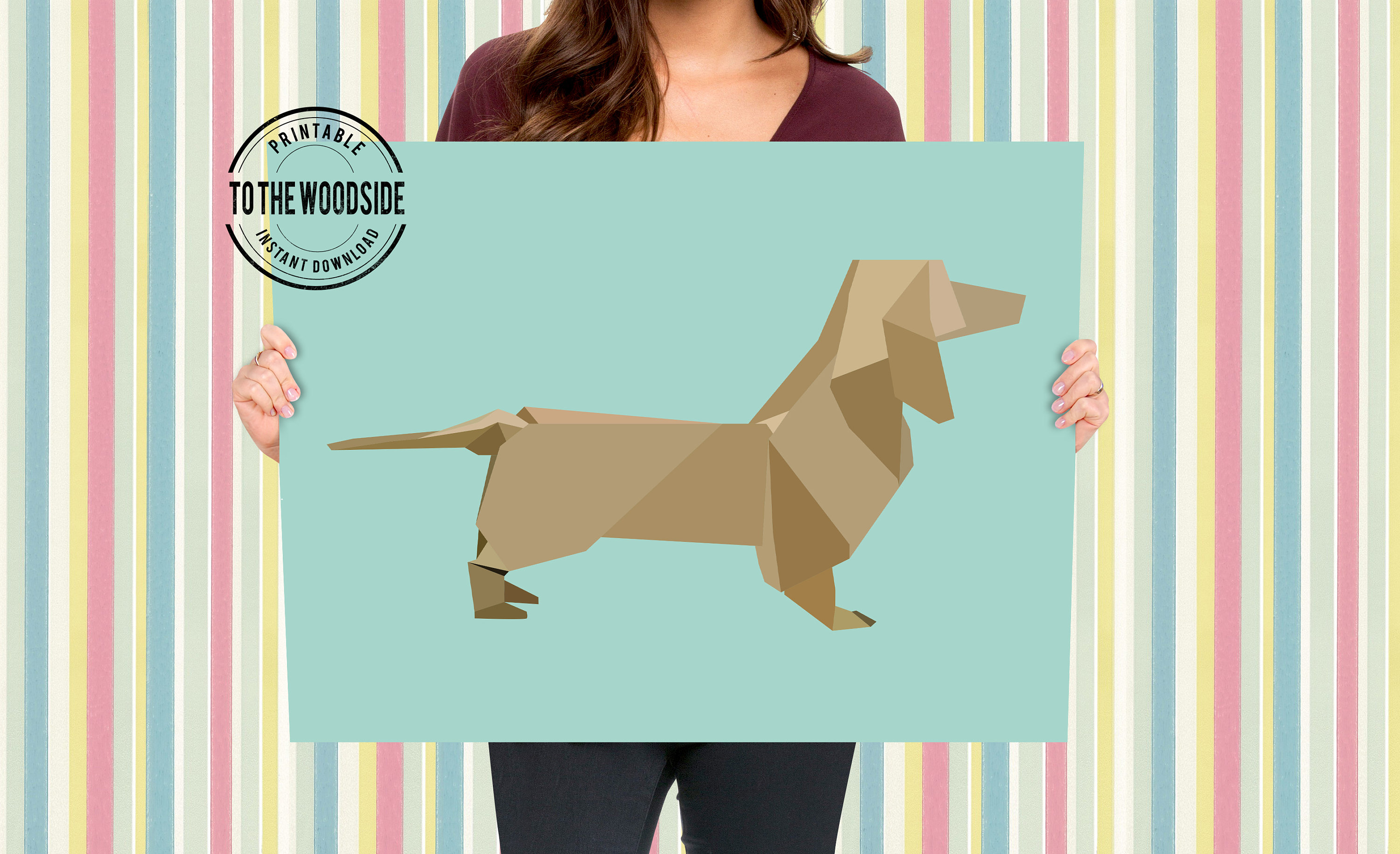 Origami Geometric Sausage Dog Art Print Printable Instant Etsy
