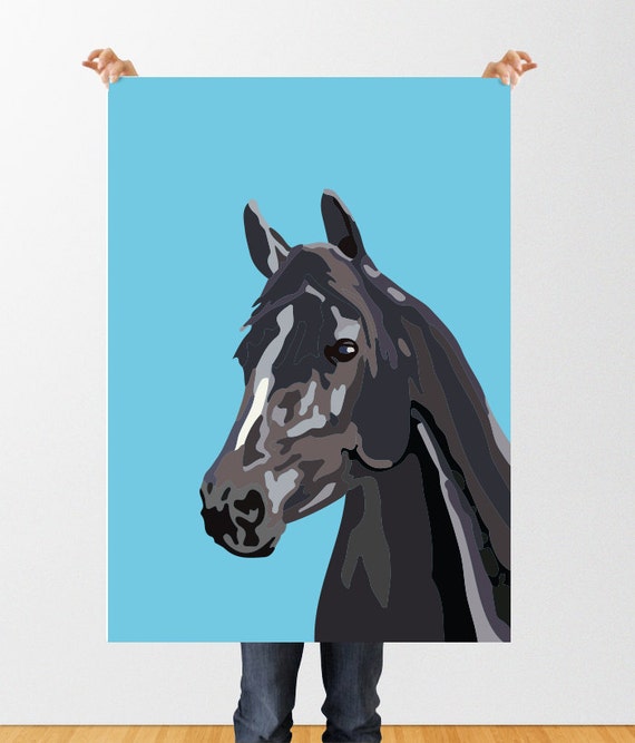 Black Horse Print Retro Paint by Numbers Style Black Beauty Etsy
