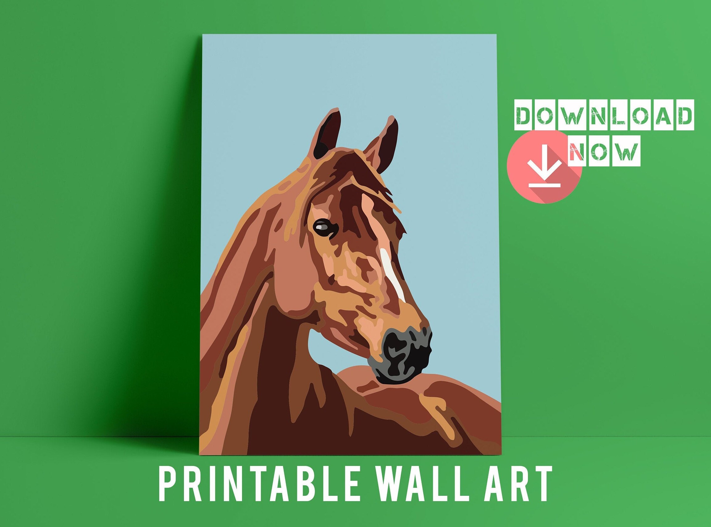 retro horse art print mid century paint by numbers style etsy