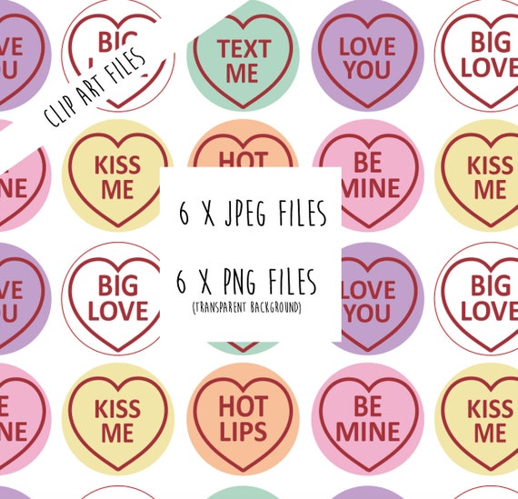 Candy Hearts Clip Art Images 6 Love Heart Sweets With Text Etsy