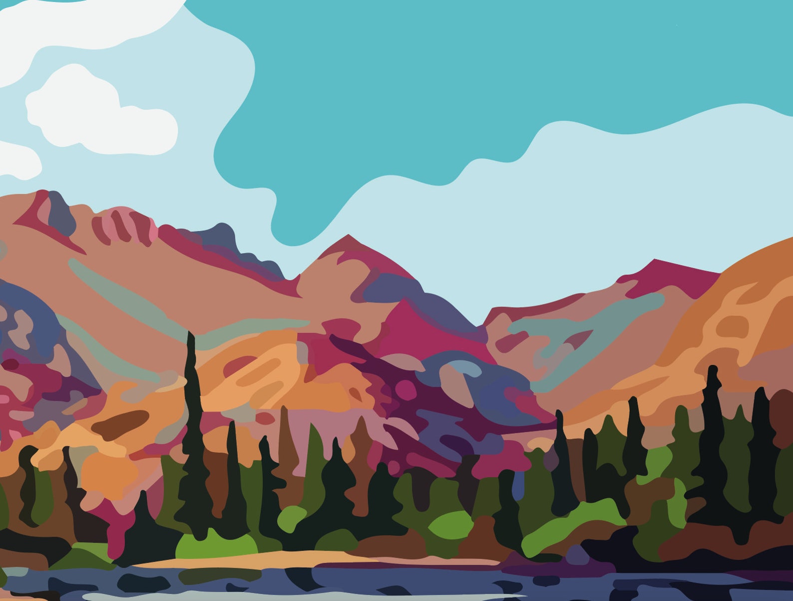 Abstract Mountains Paint by Number style Art Print Printable Etsy