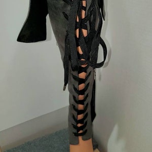 Gray & black micro suede laced up Spats / boot covers / gaiters