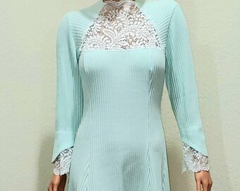 Mint ribbed and lace dress