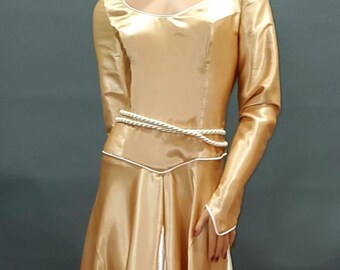 Gold & Cream Satin Dress with Lacing / Zipper closure in back