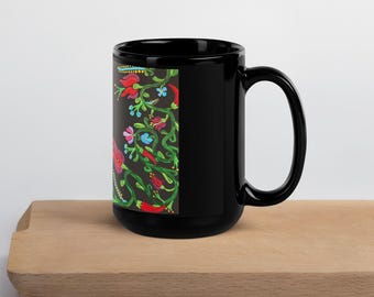 Hungarian / Floral Black Glossy Mug