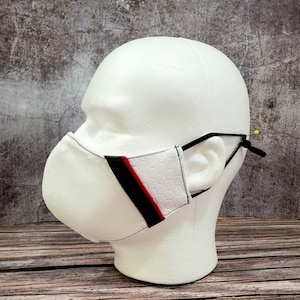 White, Black and Red face Mask.