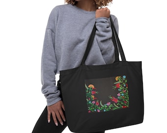 Hungarian Floral printed Large organic tote bag