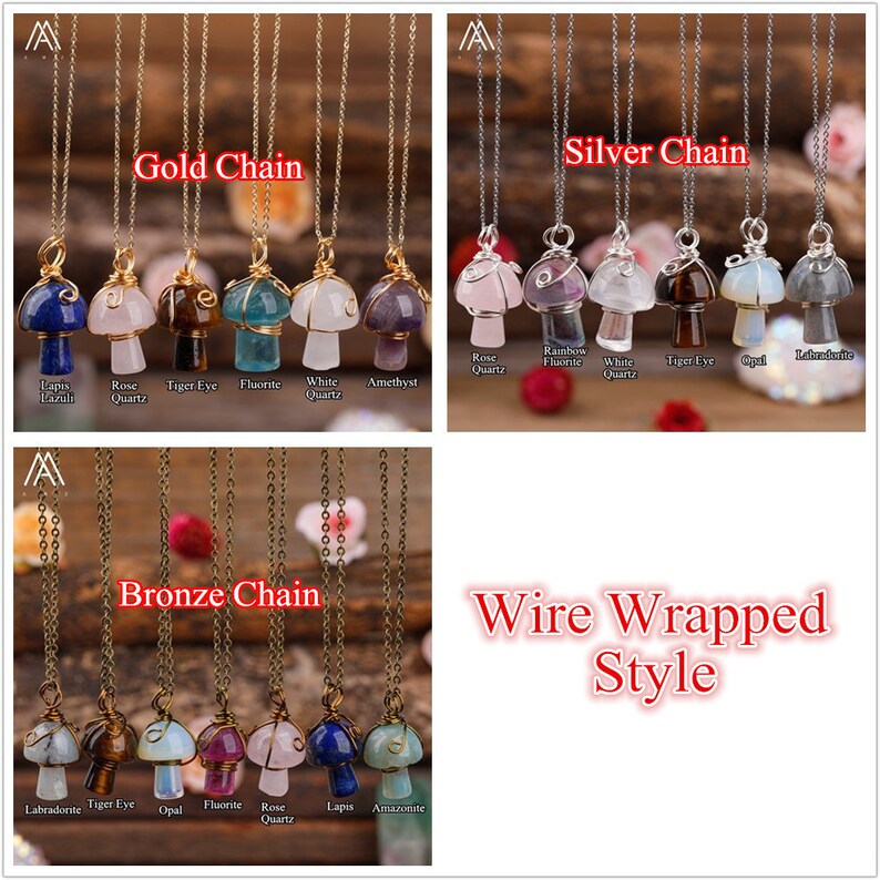 Crystal Mushroom Necklace Wire Wrapped Handmade Necklace Etsy