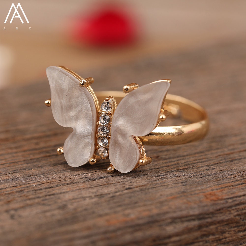 Butterfly Ring Summer Enamel Butterfly Gold Rings Women Etsy